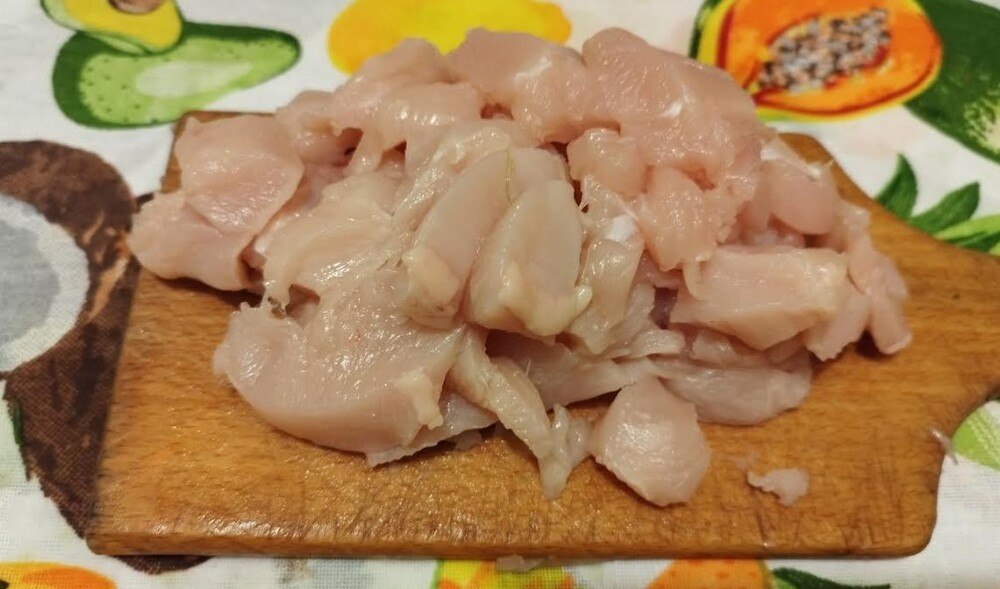 Chicken breast chopped into cube like pieces