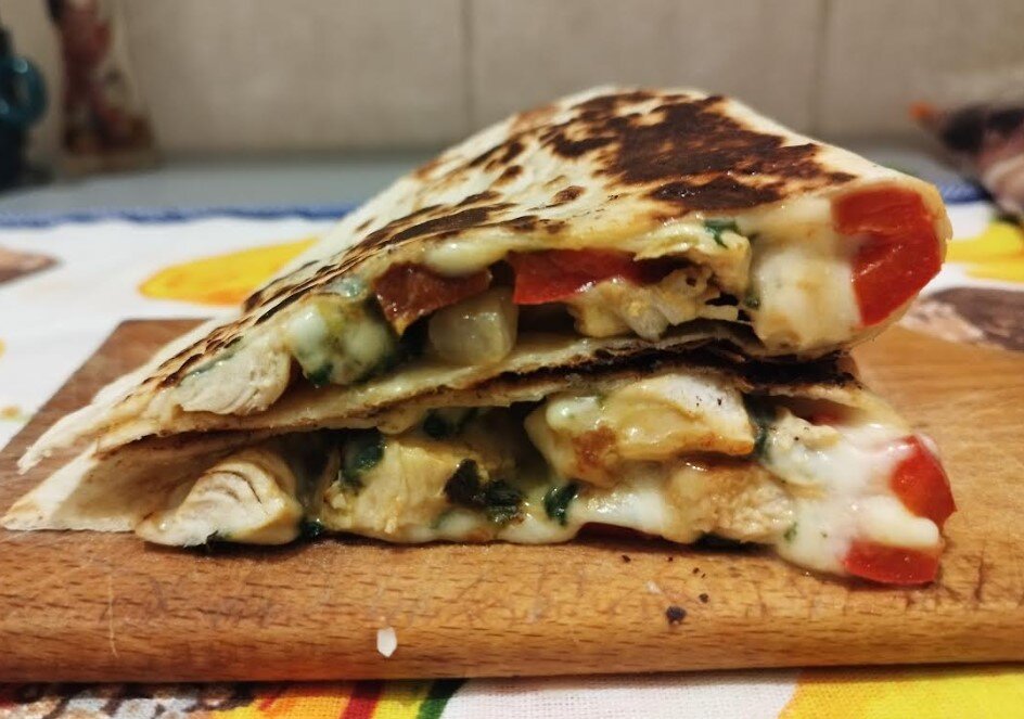 Cut chicken quesadillas