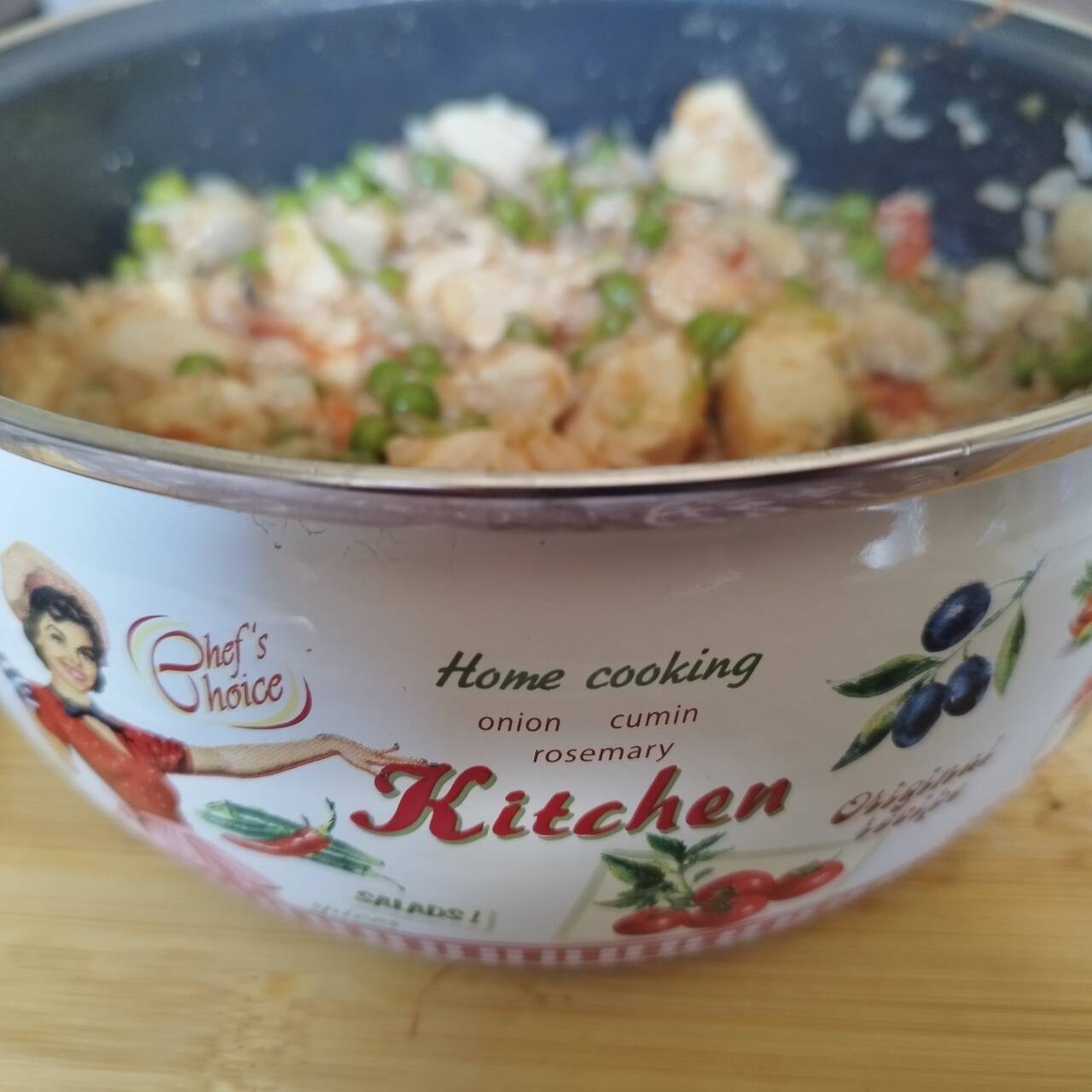 chicken pilaf with beans and mushrooms shown