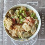 Spicy chicken and mushroom pilaf in a bowl